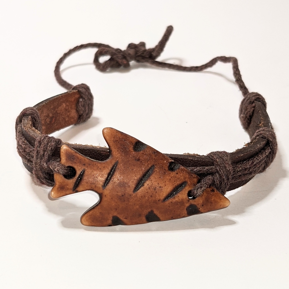 Adjustable Leather Faux Arrowhead Bracelet